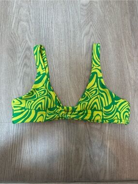 Skatie Neon Green and Yellow Swirl Penny Bikini Top